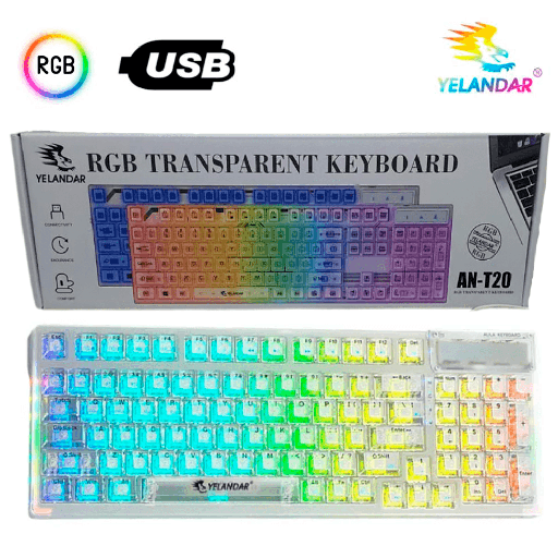 TECLADO TRANSPARENTE CON FULL LUCES RGB
